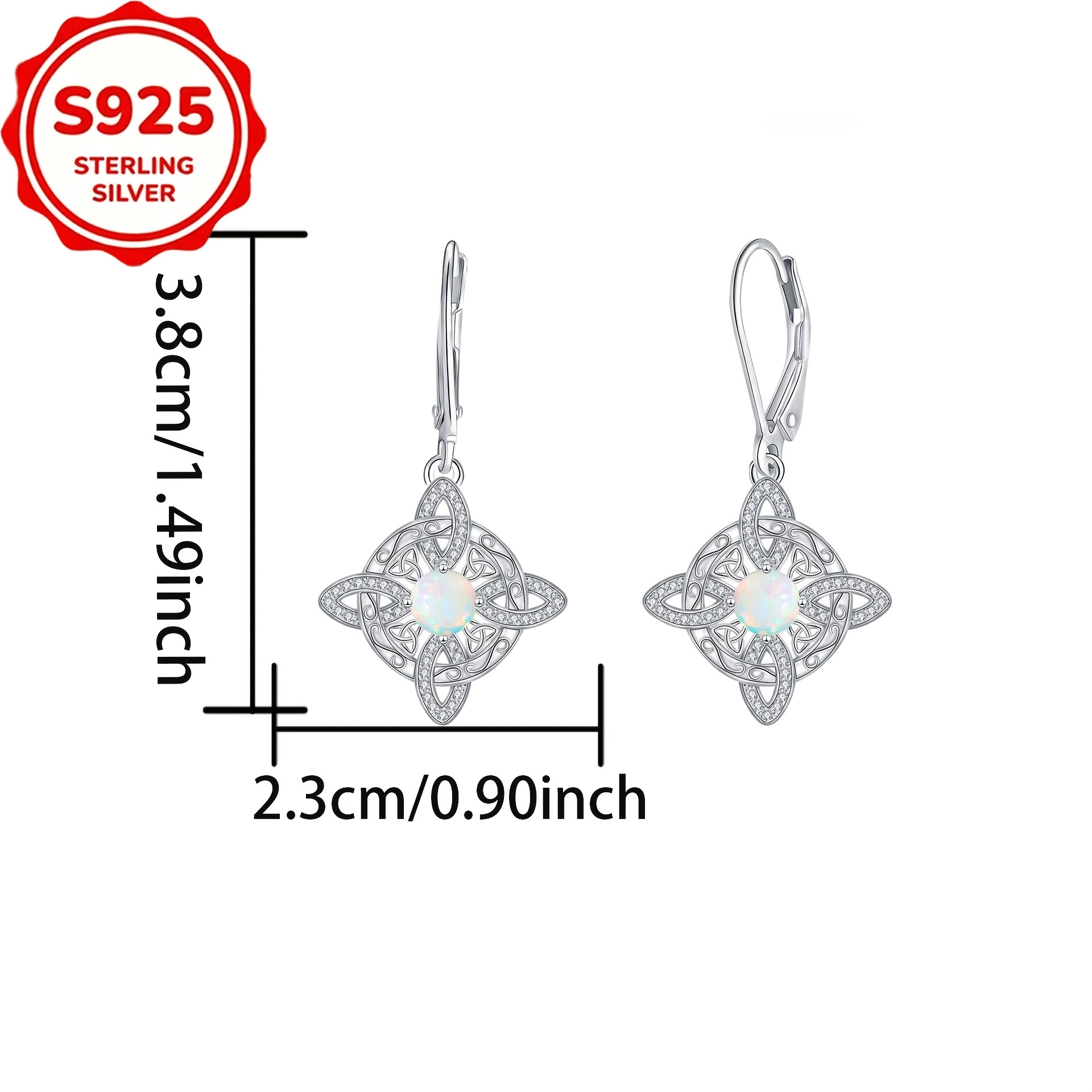 2pcs Women's S925 Silver Celtic Zirconia Ear Drop Earrings, Vintage Gift